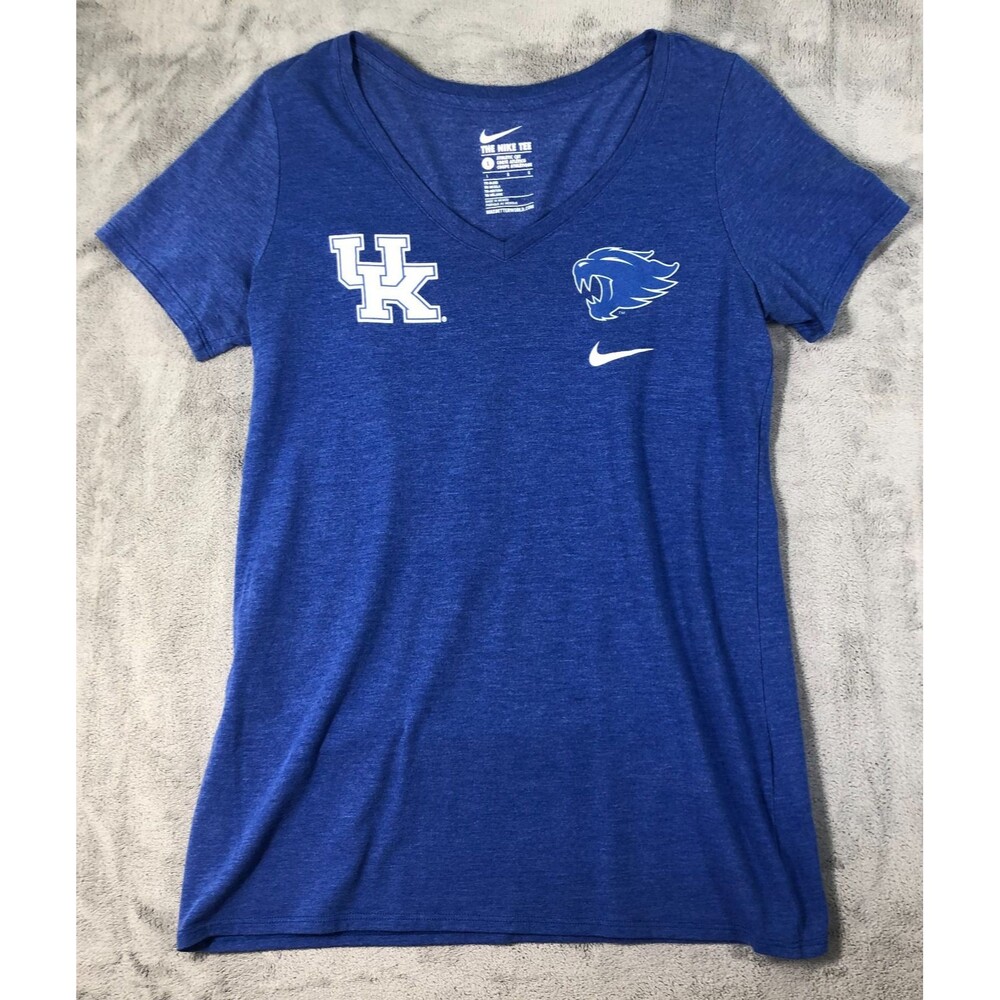 Kentucky Wildcats Tshirt Womens Blue Size Large V-Neck Nike Athletic Cut Logo UK